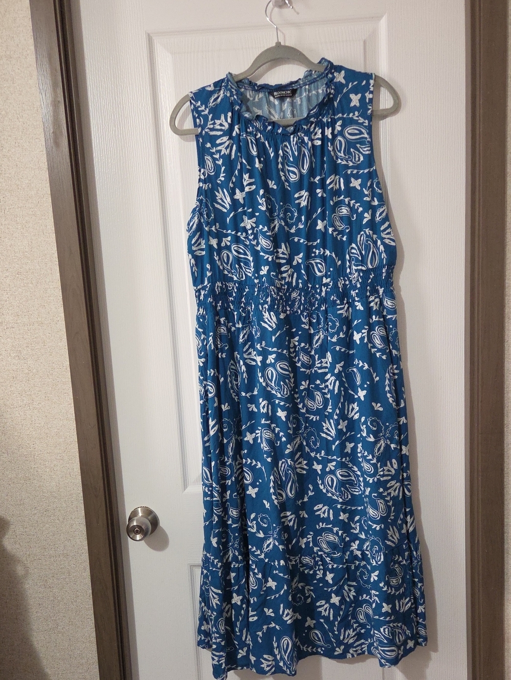BloomChic Blue Midi Dress with White Paisley Print